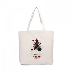 Yılbaşı Ağacı Ekose Desenli, Mutlu Yıllar Kanvas Çanta Ürün Görseli
