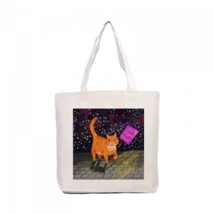 Pankartlı Kedi Kanvas Çanta Ürün Görseli