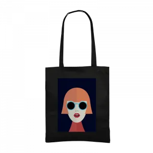 Retro Kız İllüstrasyonu – Minimalist Pop Art Tarzı Gabardin Çanta Ürün Görseli