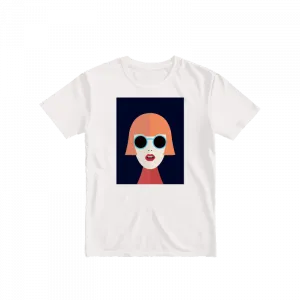 Retro Kız İllüstrasyonu – Minimalist Pop Art Tarzı Basic Tshirt Ürün Görseli