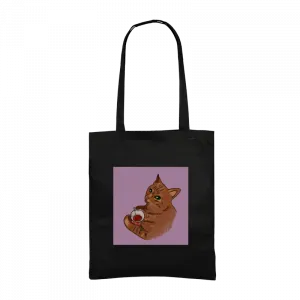 Tekir kedi çay içiyor Gabardin Çanta Ürün Görseli